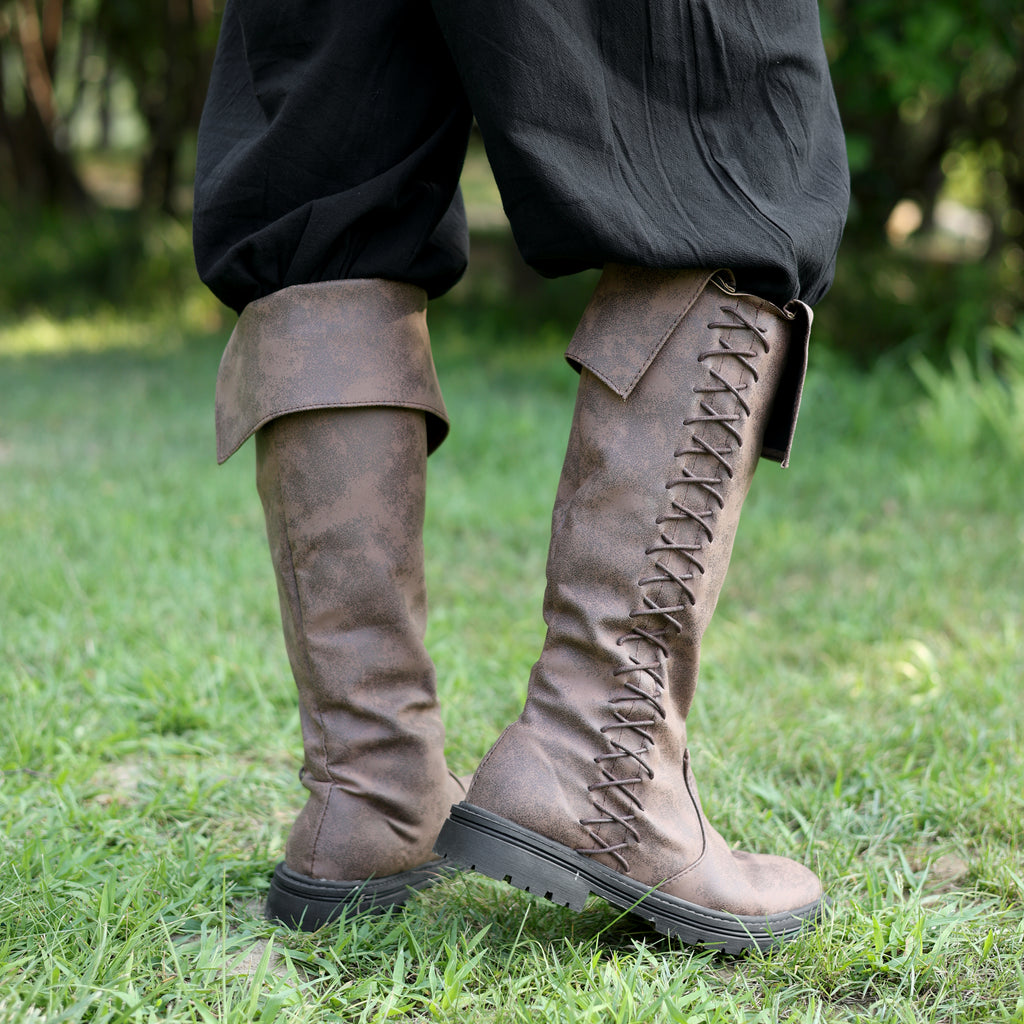 LARP Medieval Boots - Black &amp; Brown Cosplay Footwear
