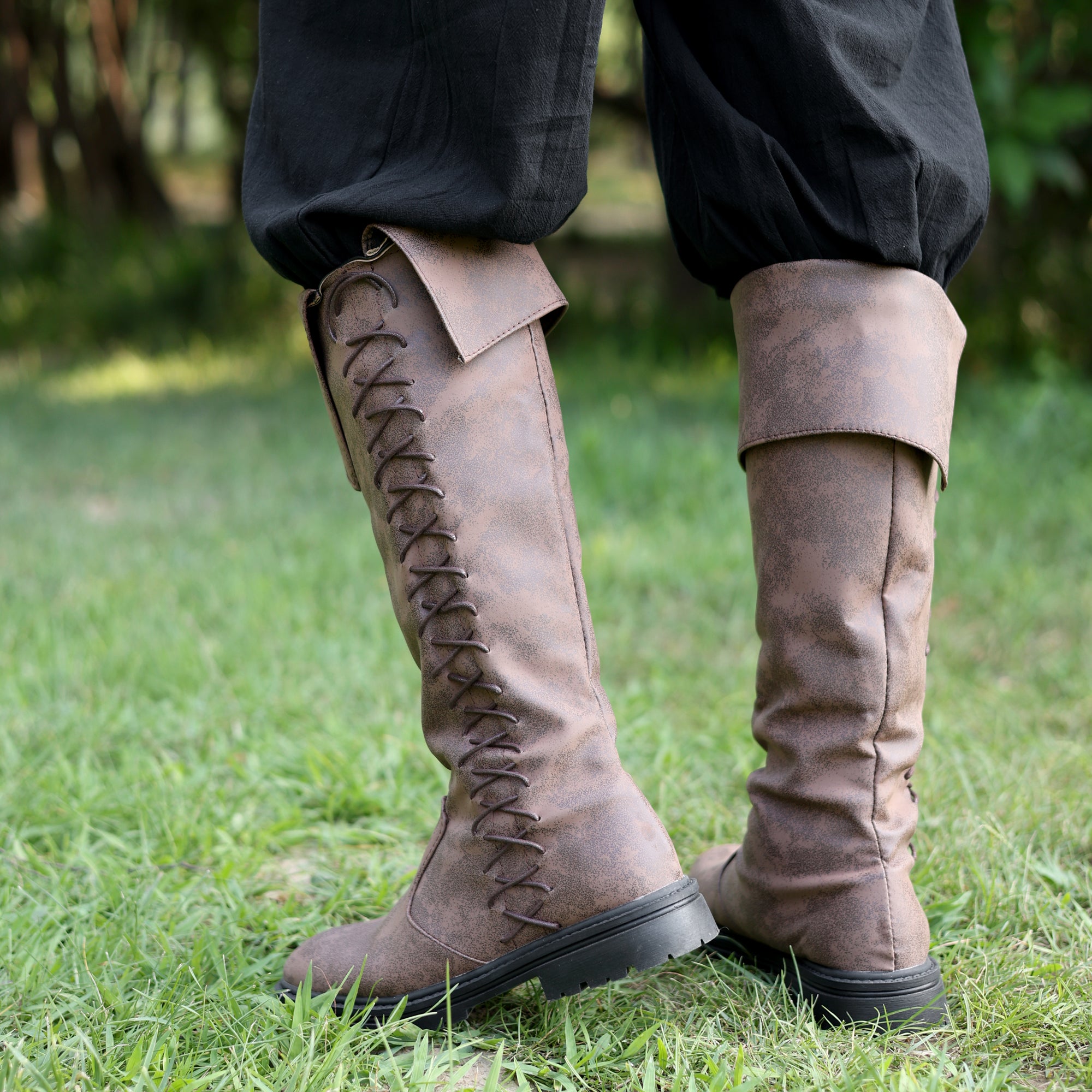LARP Medieval Boots - Black &amp; Brown Cosplay Footwear