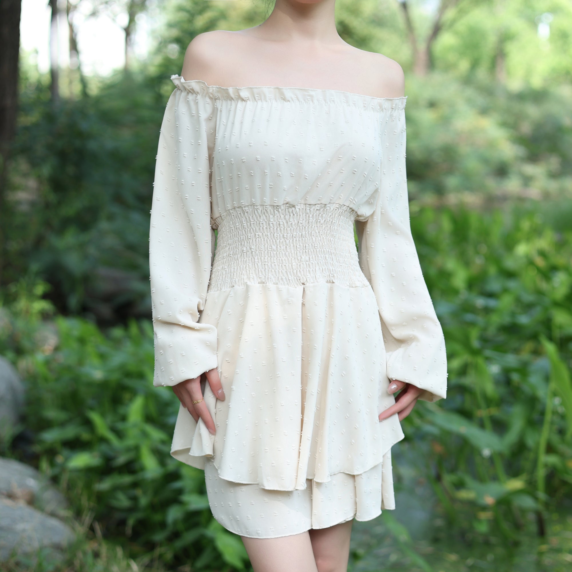 Medieval Off-Shoulder Smocked Dress