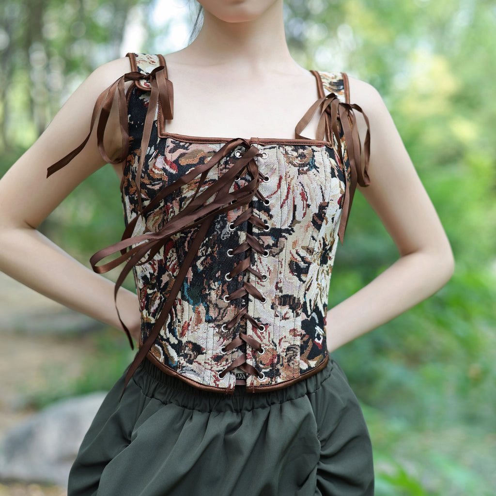 Floral Lace-Up Tapestry Corset