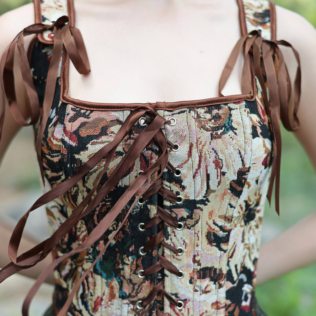 Floral Lace-Up Tapestry Corset