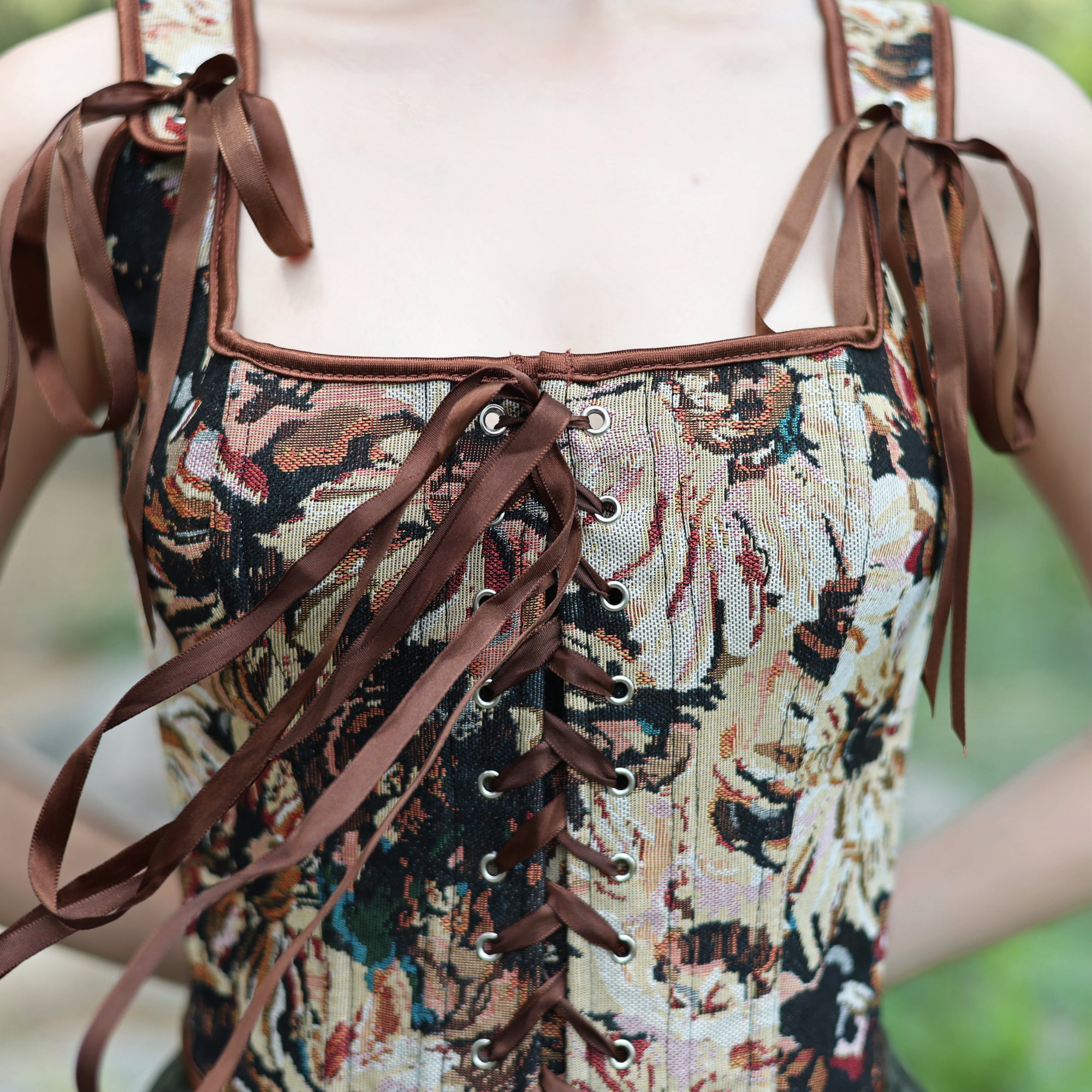 Floral Lace-Up Tapestry Corset