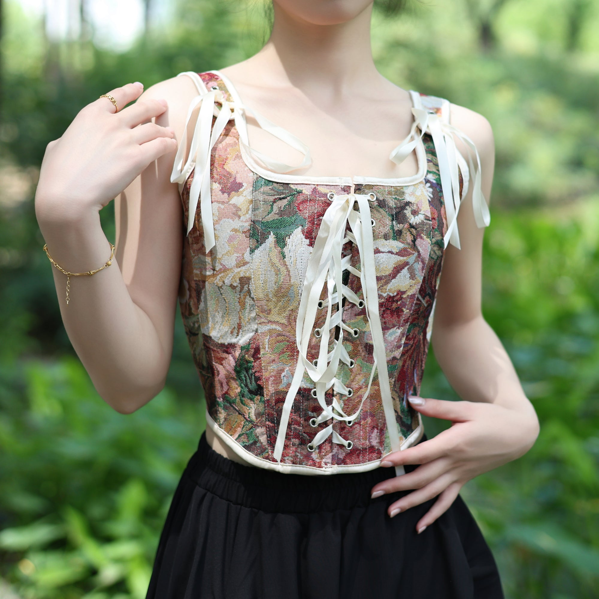 Vintage Floral Lace-Up Corset