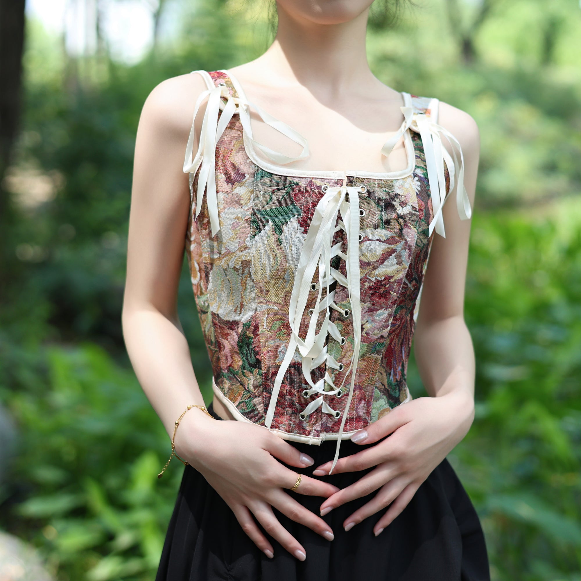 Vintage Floral Lace-Up Corset