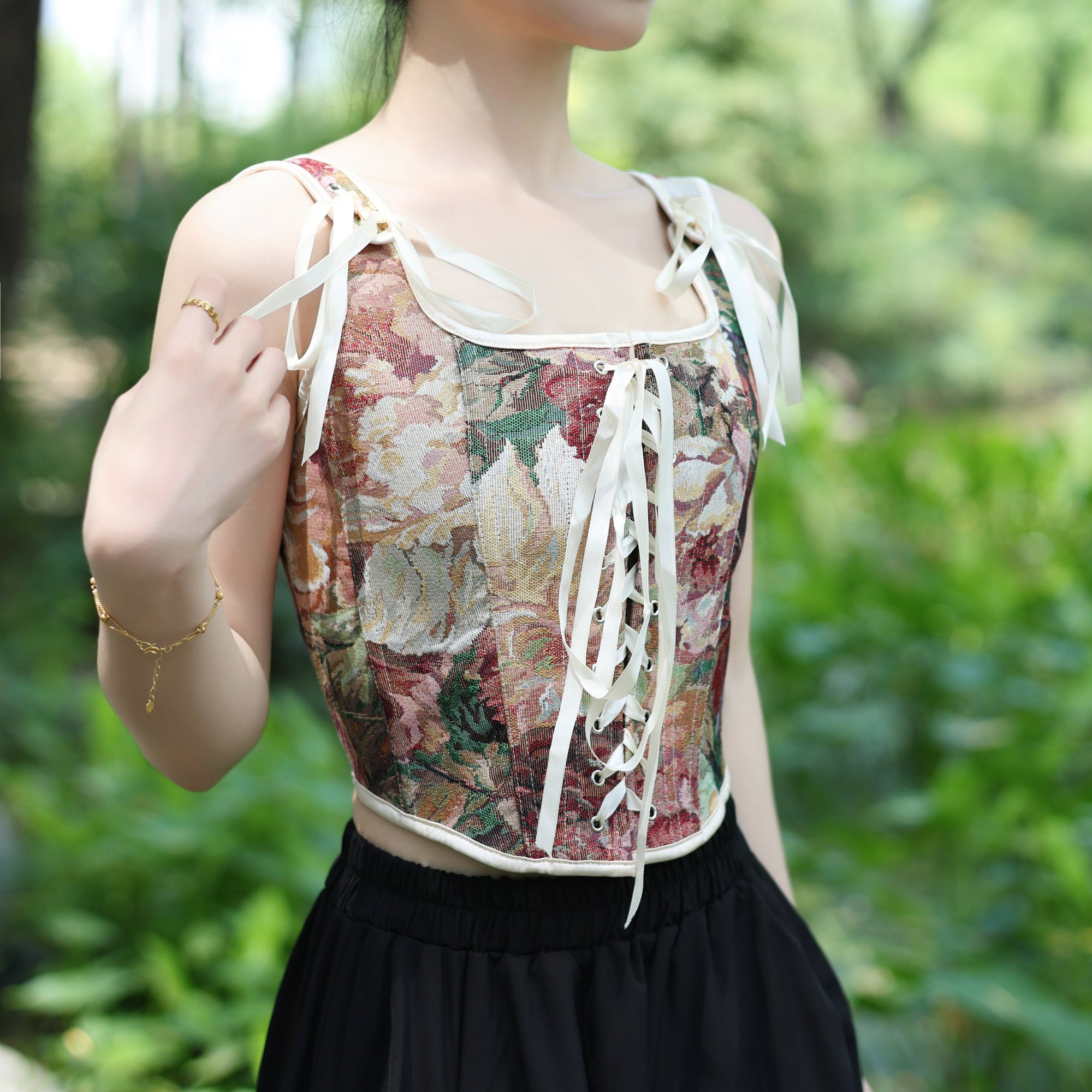 Vintage Floral Lace-Up Corset