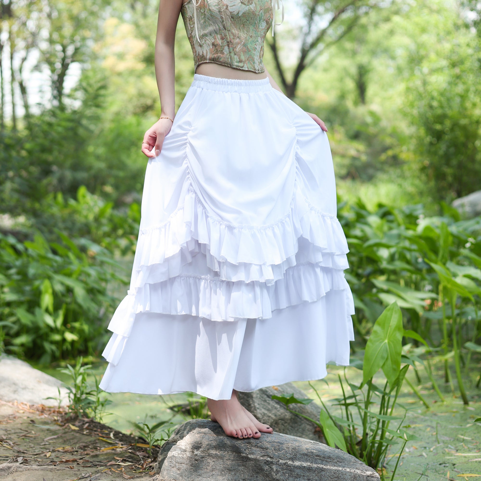 White Renaissance Ruffle Skirt for LARP  Medieval Costumes