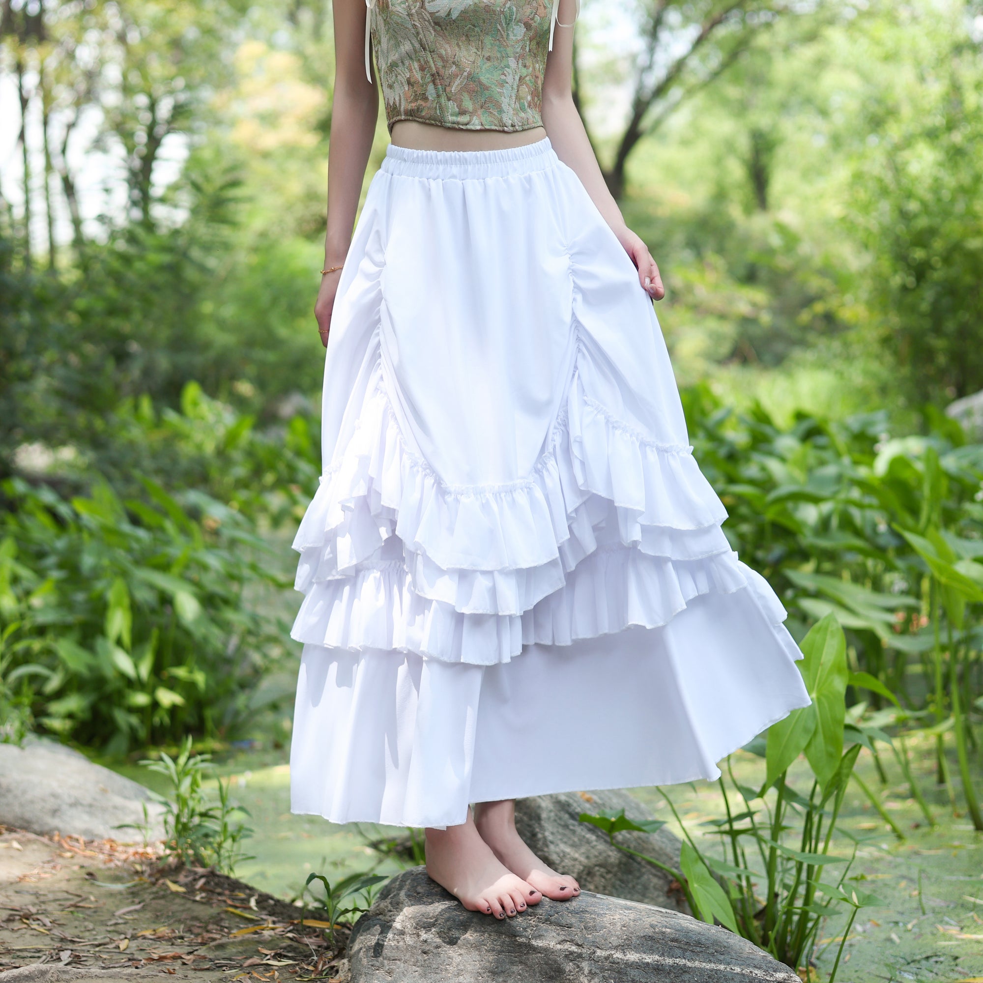 White Renaissance Ruffle Skirt for LARP  Medieval Costumes