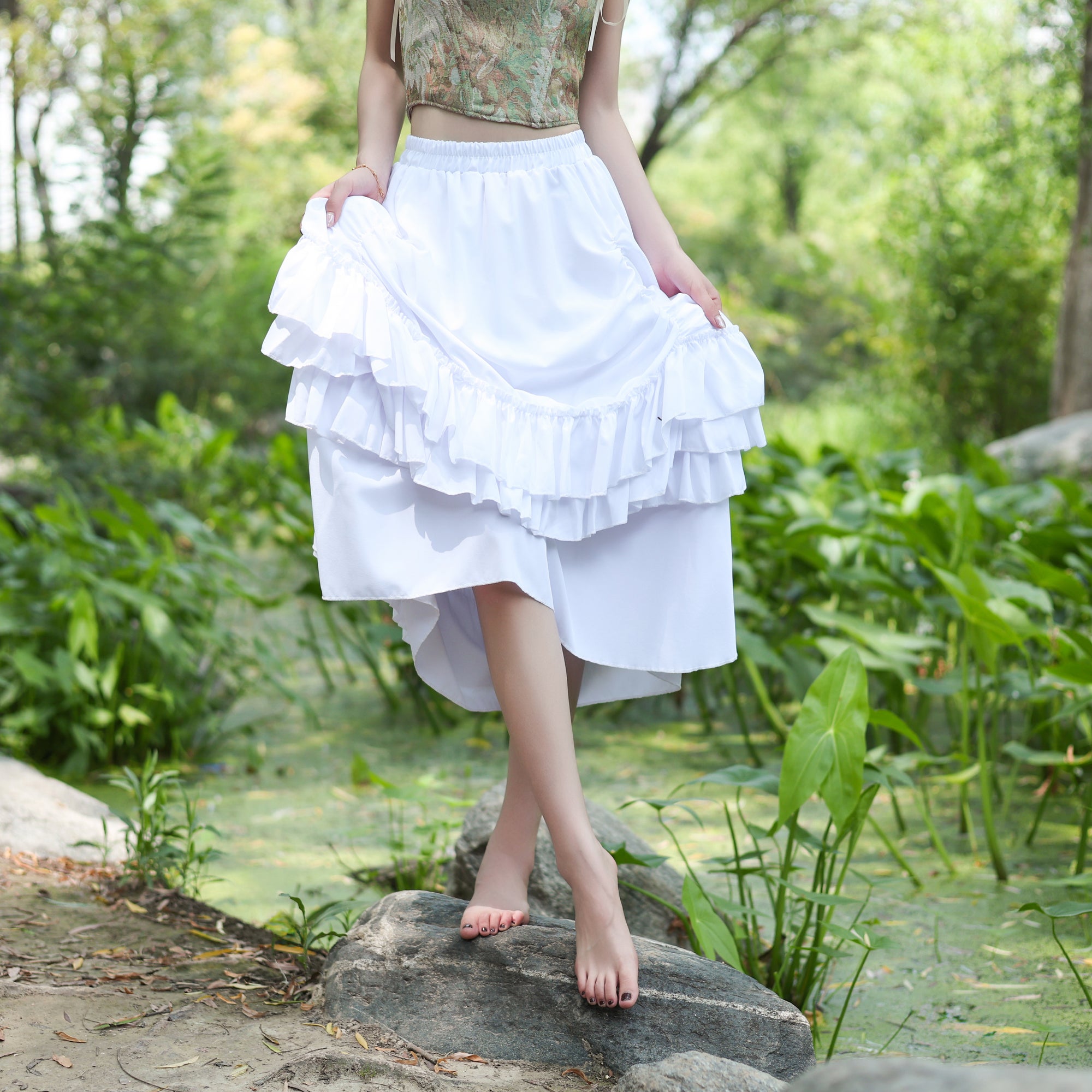 White Renaissance Ruffle Skirt for LARP  Medieval Costumes