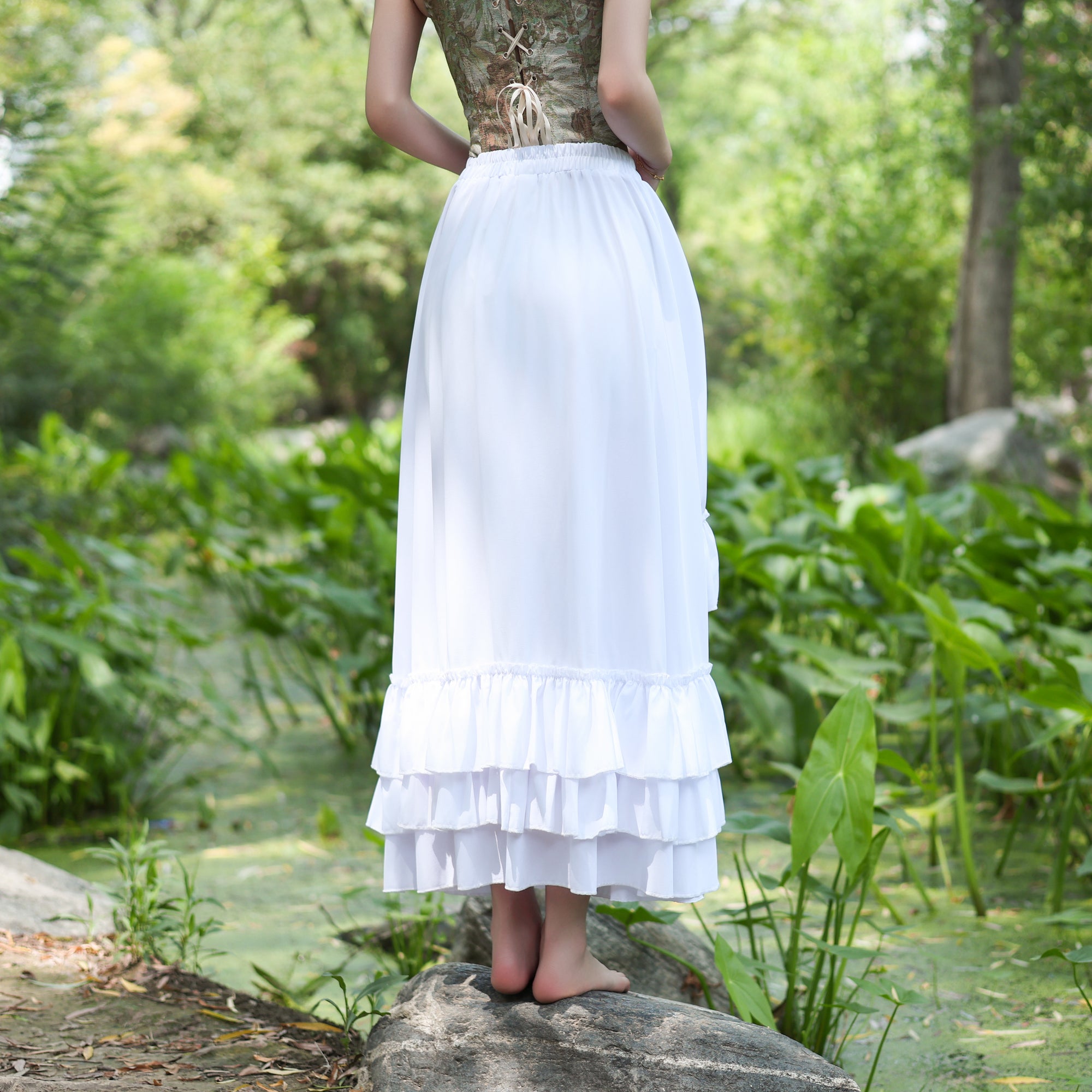 White Renaissance Ruffle Skirt for LARP  Medieval Costumes