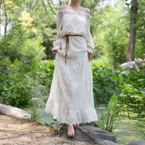 Apricot Off-Shoulder Peasant Dress
