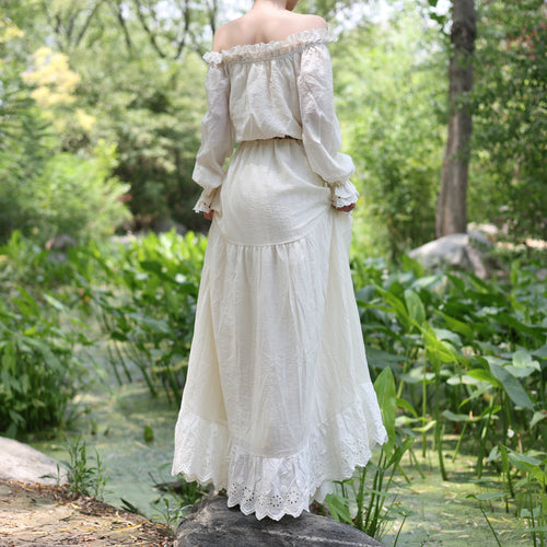 Apricot Off-Shoulder Peasant Dress