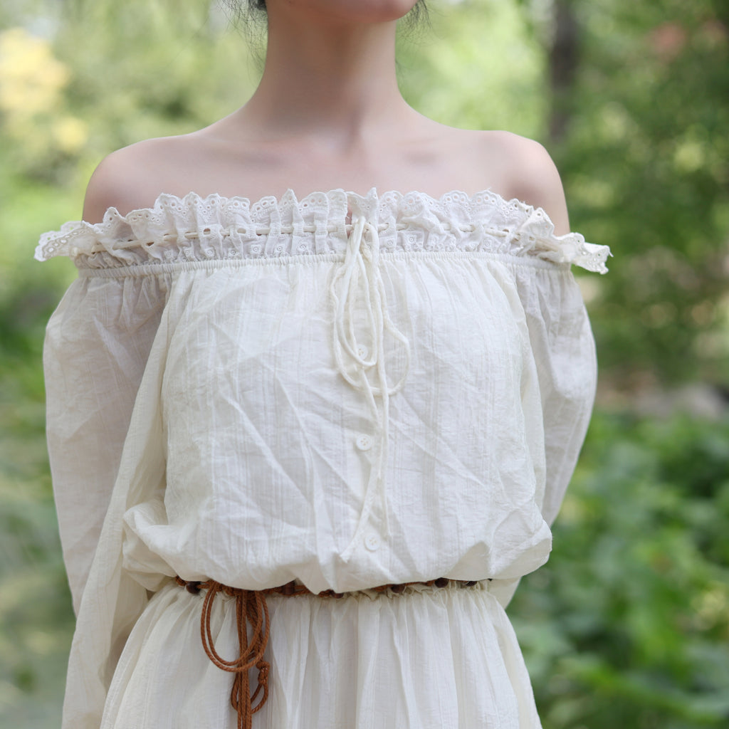 Apricot Off-Shoulder Peasant Dress