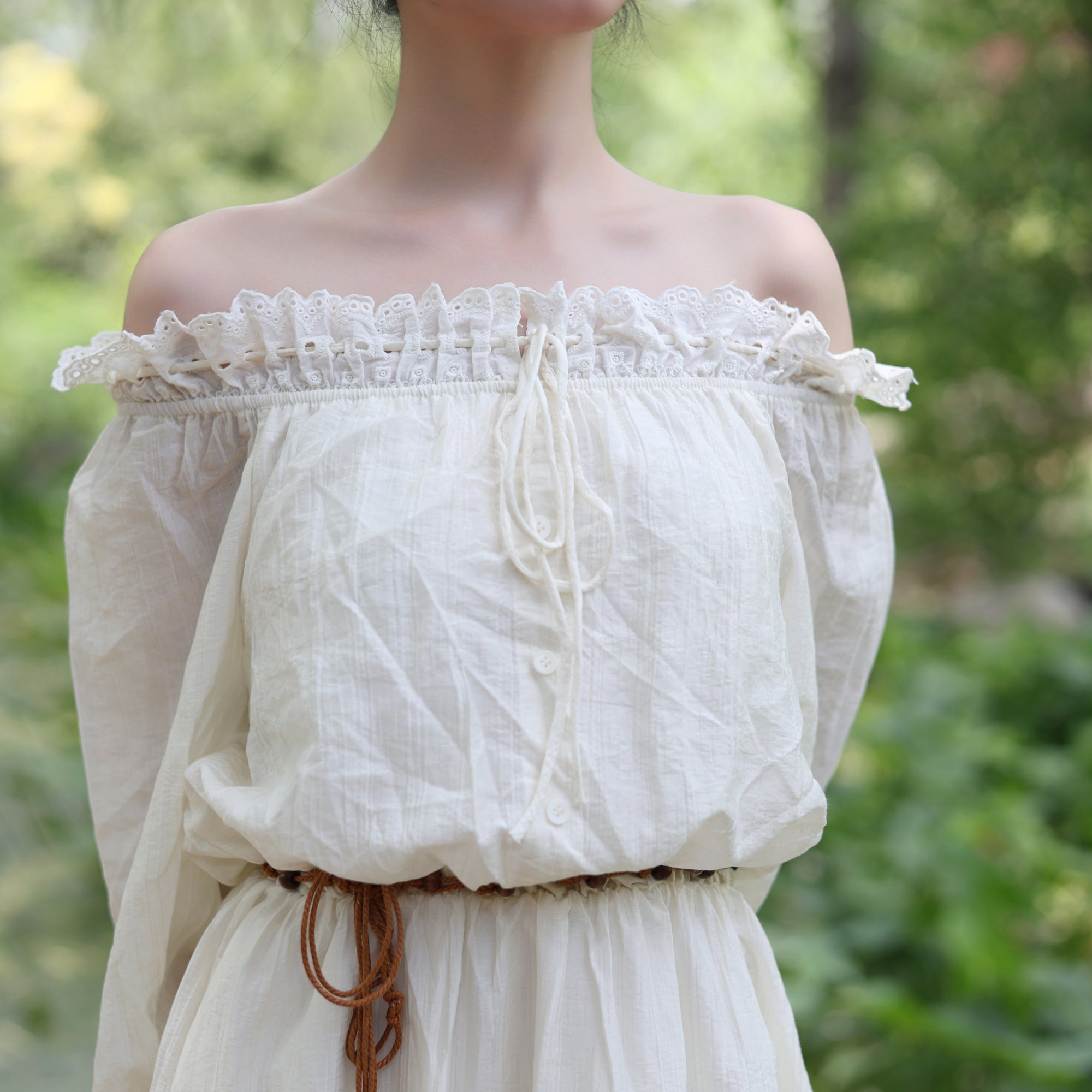 Apricot Off-Shoulder Peasant Dress