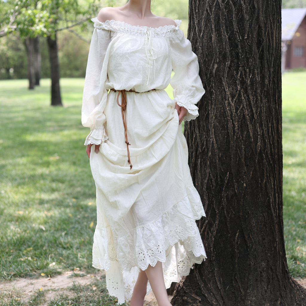 Apricot Off-Shoulder Peasant Dress