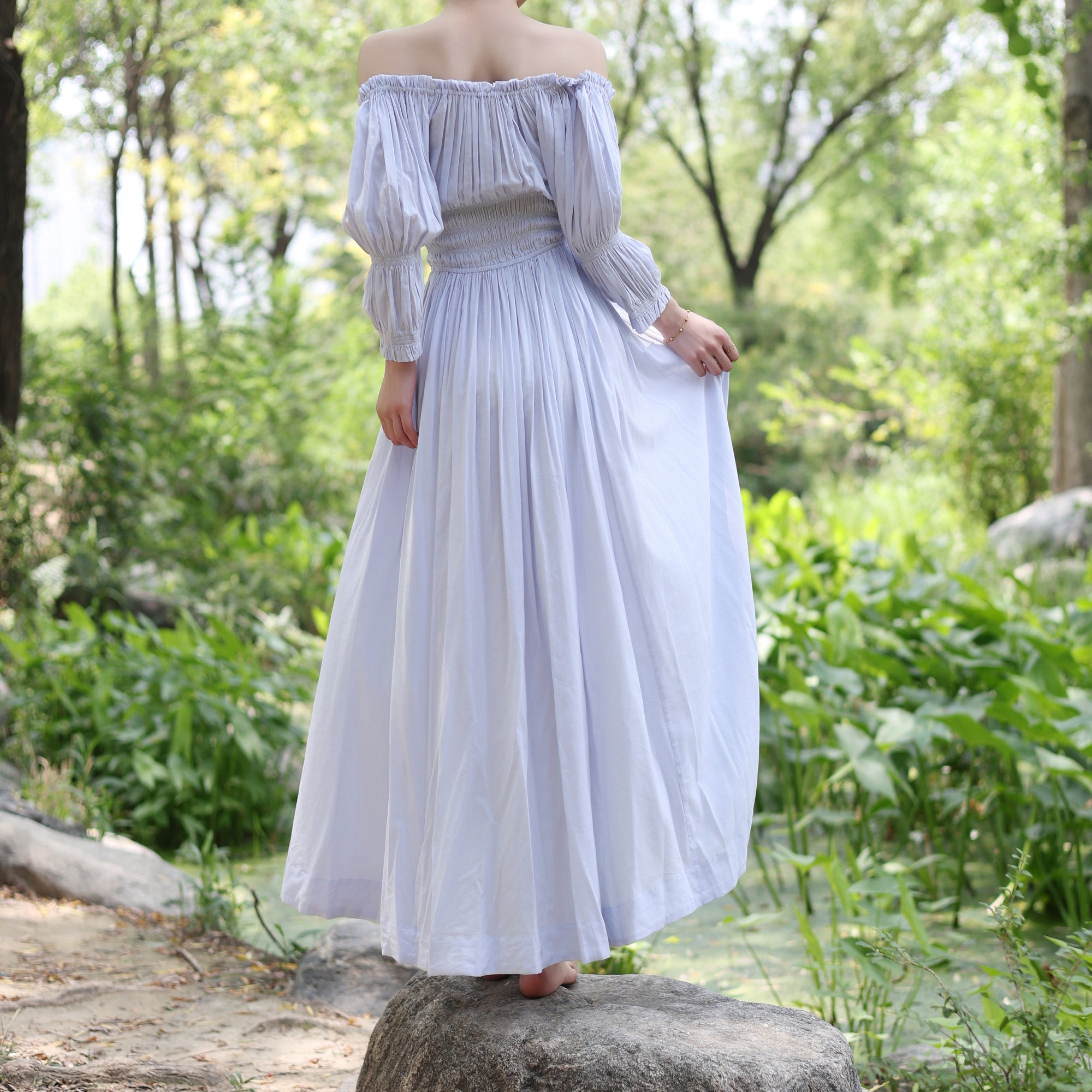 Cream Blue LARP Dress – Medieval Cotton Viscose Gown