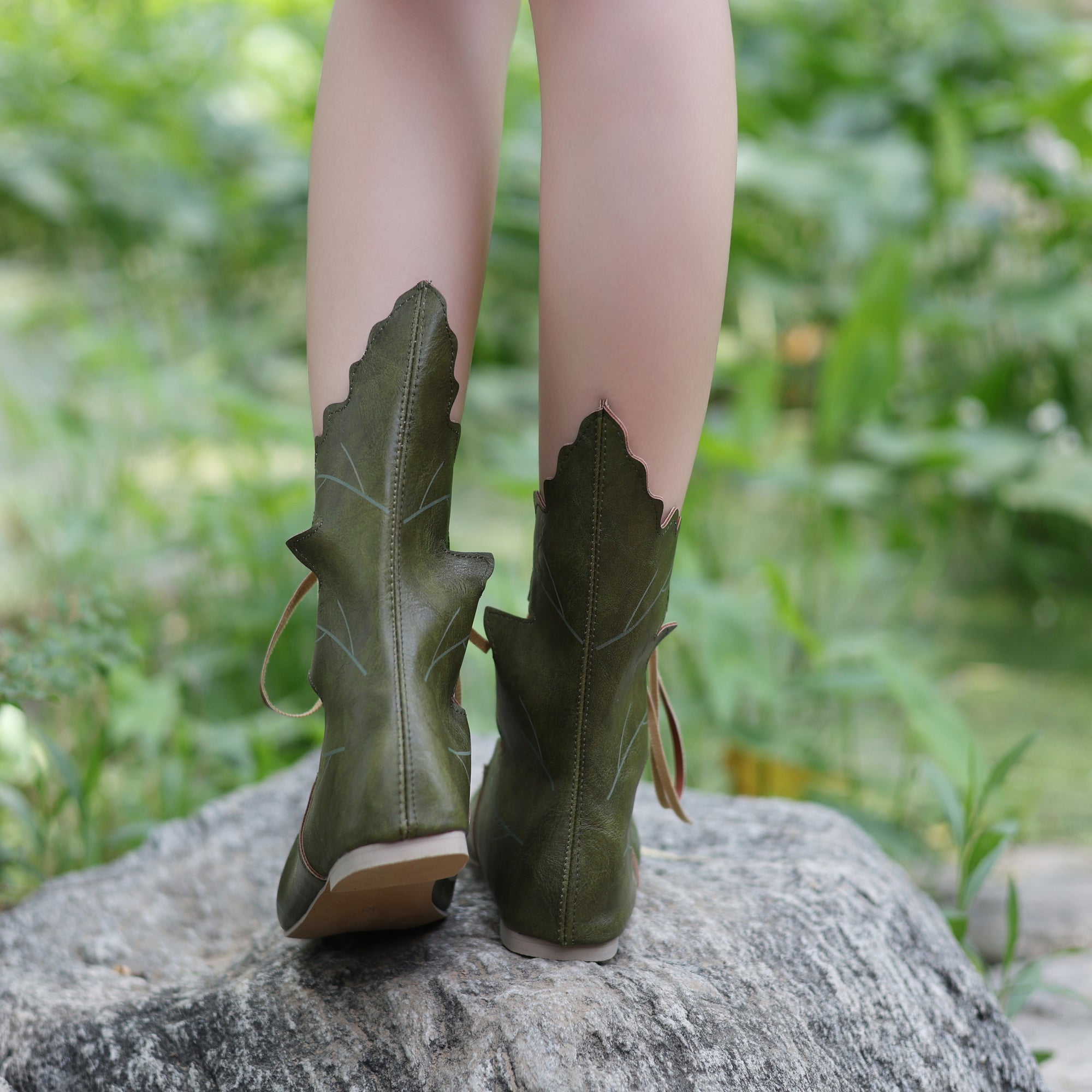 Elven Leaf Lace-Up Boots – Fantasy PU Leather LARP Shoes