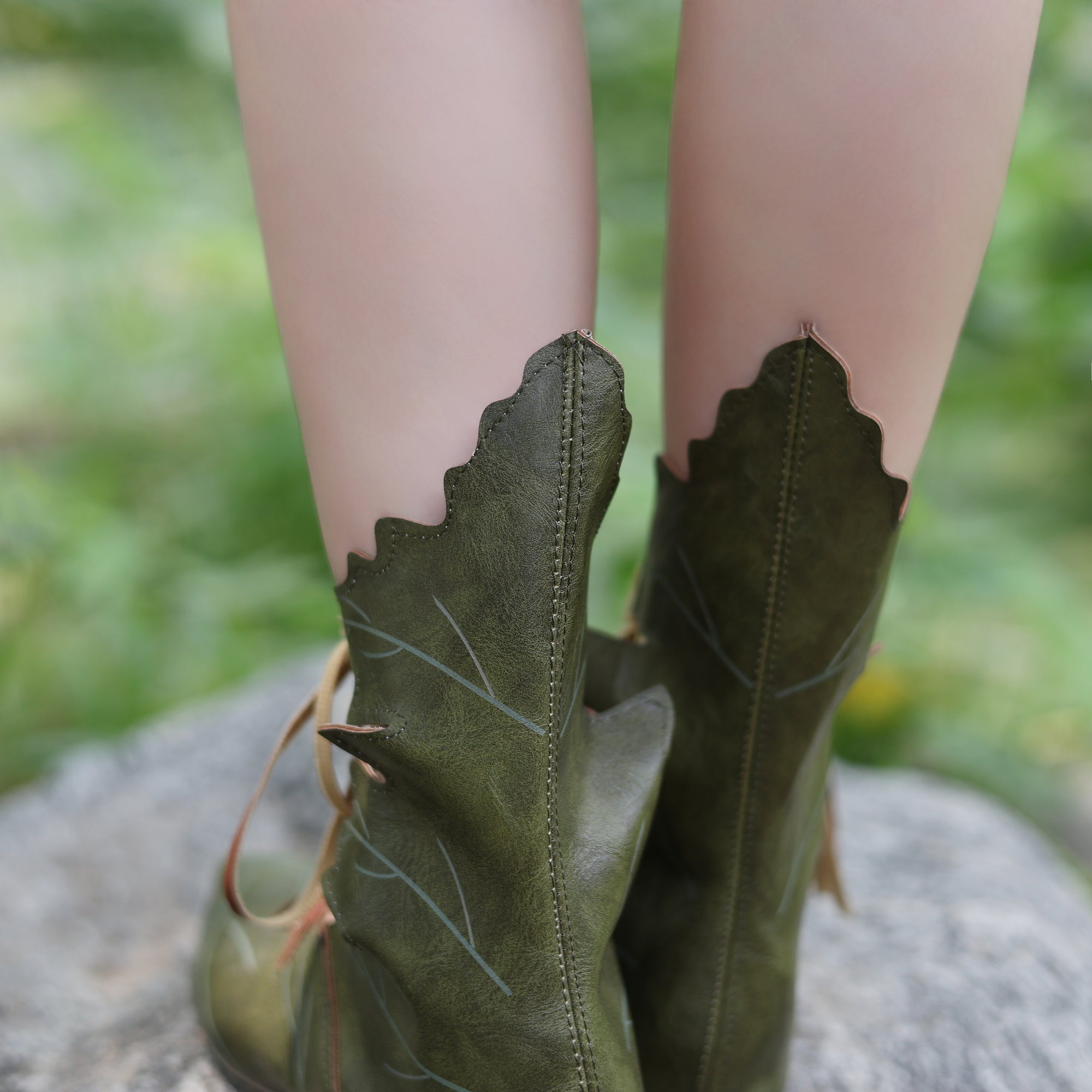 Elven Leaf Lace-Up Boots – Fantasy PU Leather LARP Shoes