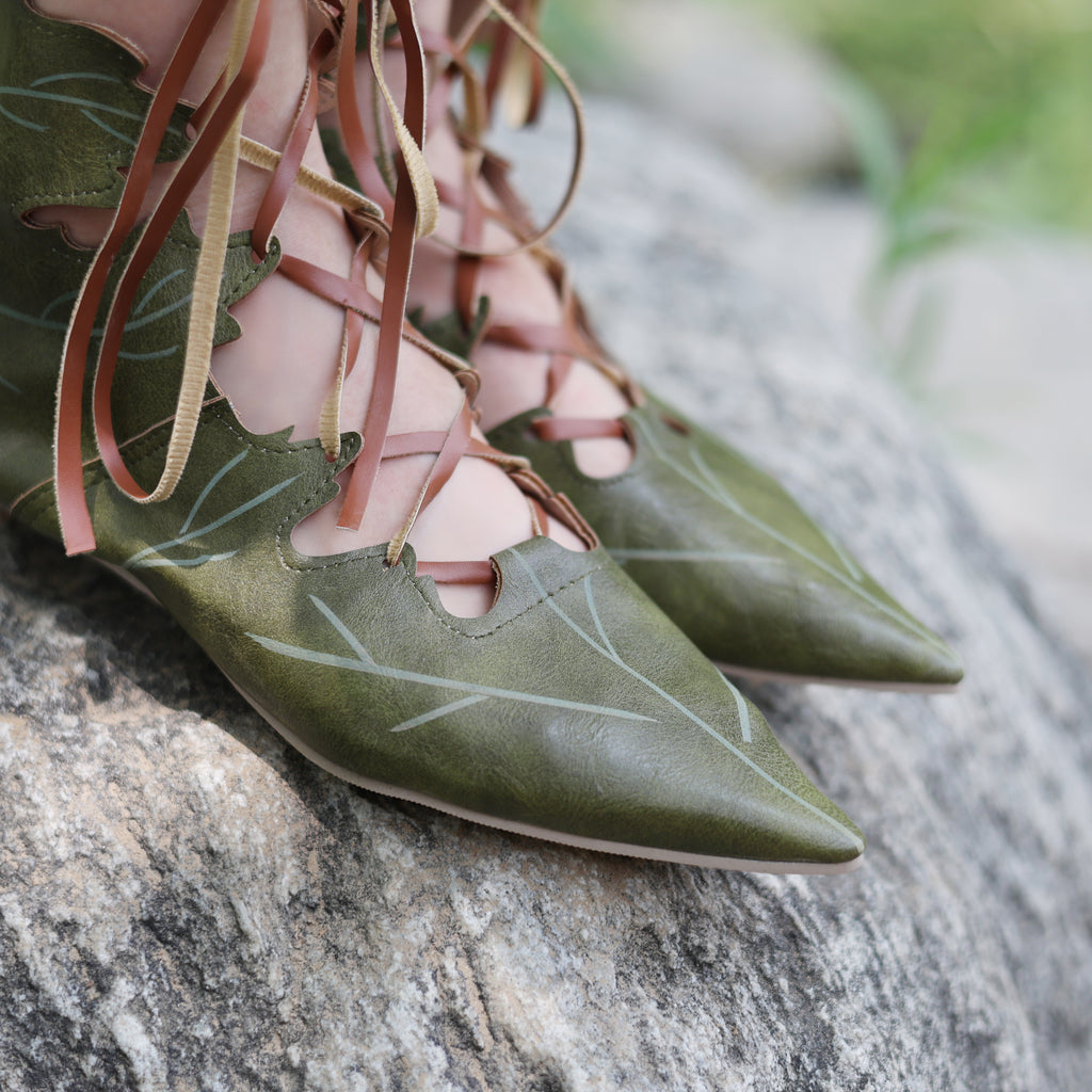 Elven Leaf Lace-Up Boots – Fantasy PU Leather LARP Shoes