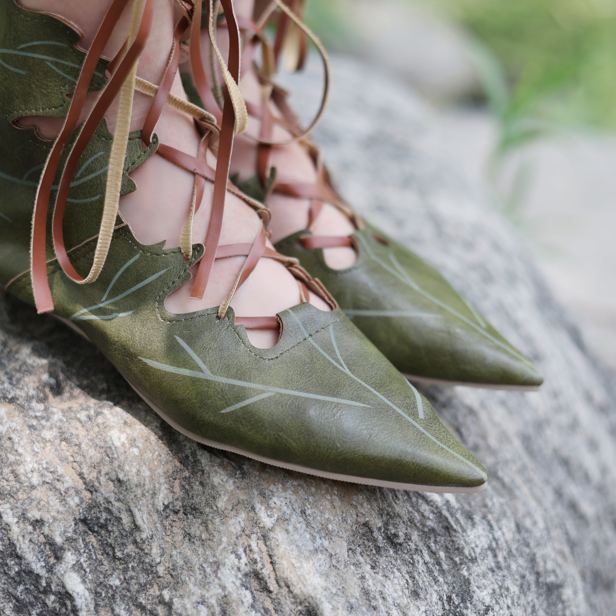 Elven Leaf Lace-Up Boots – Fantasy PU Leather LARP Shoes