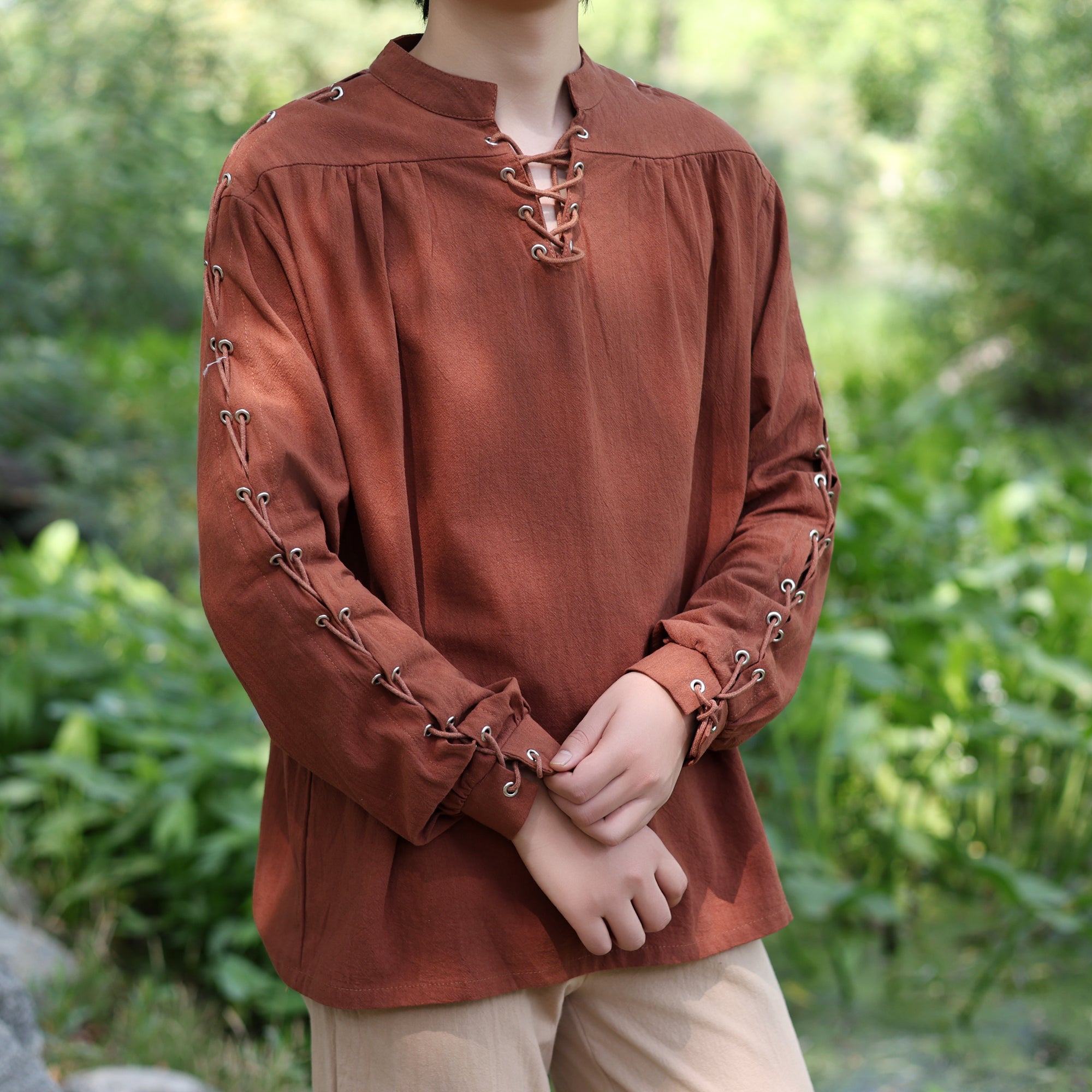 LARP Lace-Up Cotton Linen Tunic Shirt
