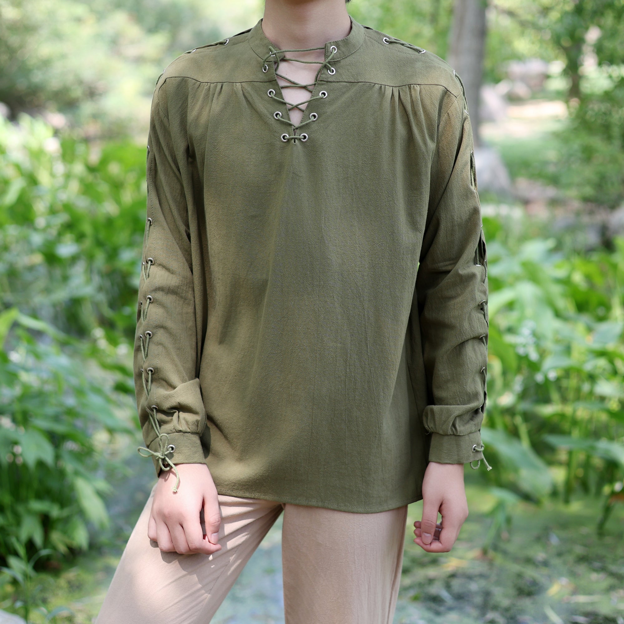 LARP Lace-Up Cotton Linen Tunic Shirt