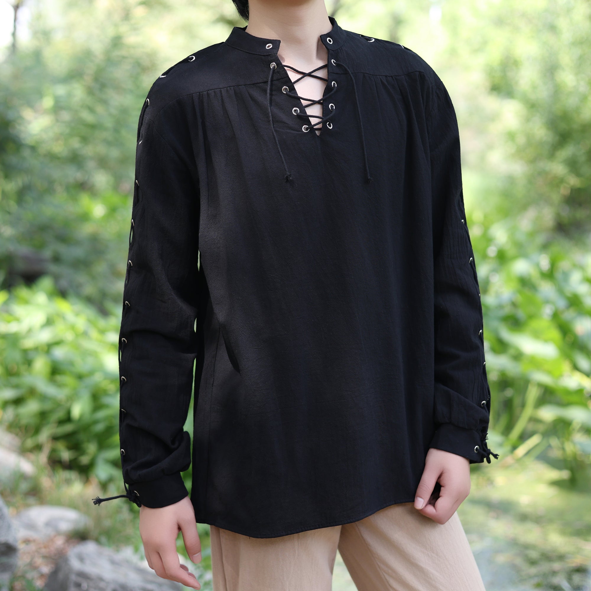 LARP Lace-Up Cotton Linen Tunic Shirt