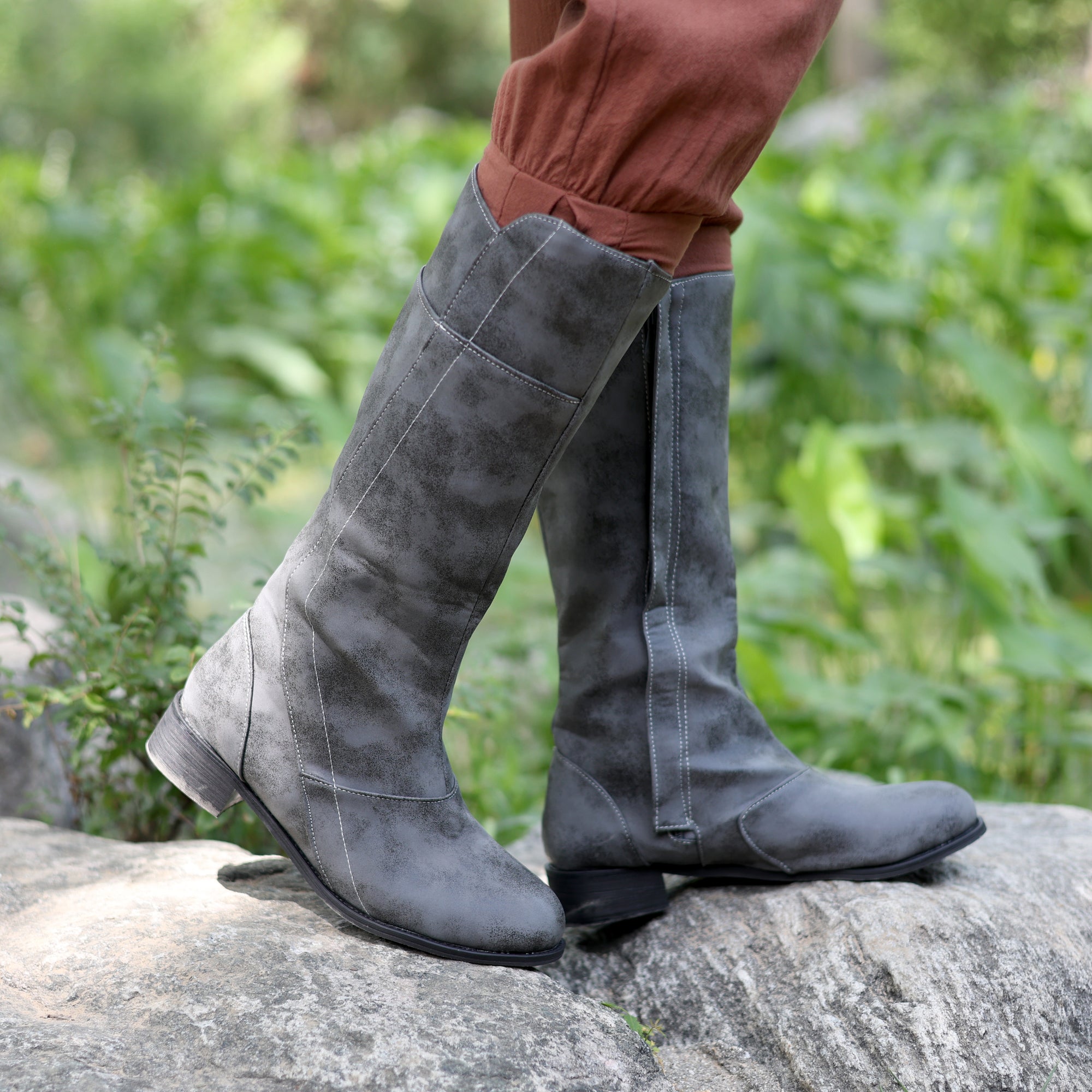 Dark Coffee LARP Boots - Medieval Knee High Costume Footwear