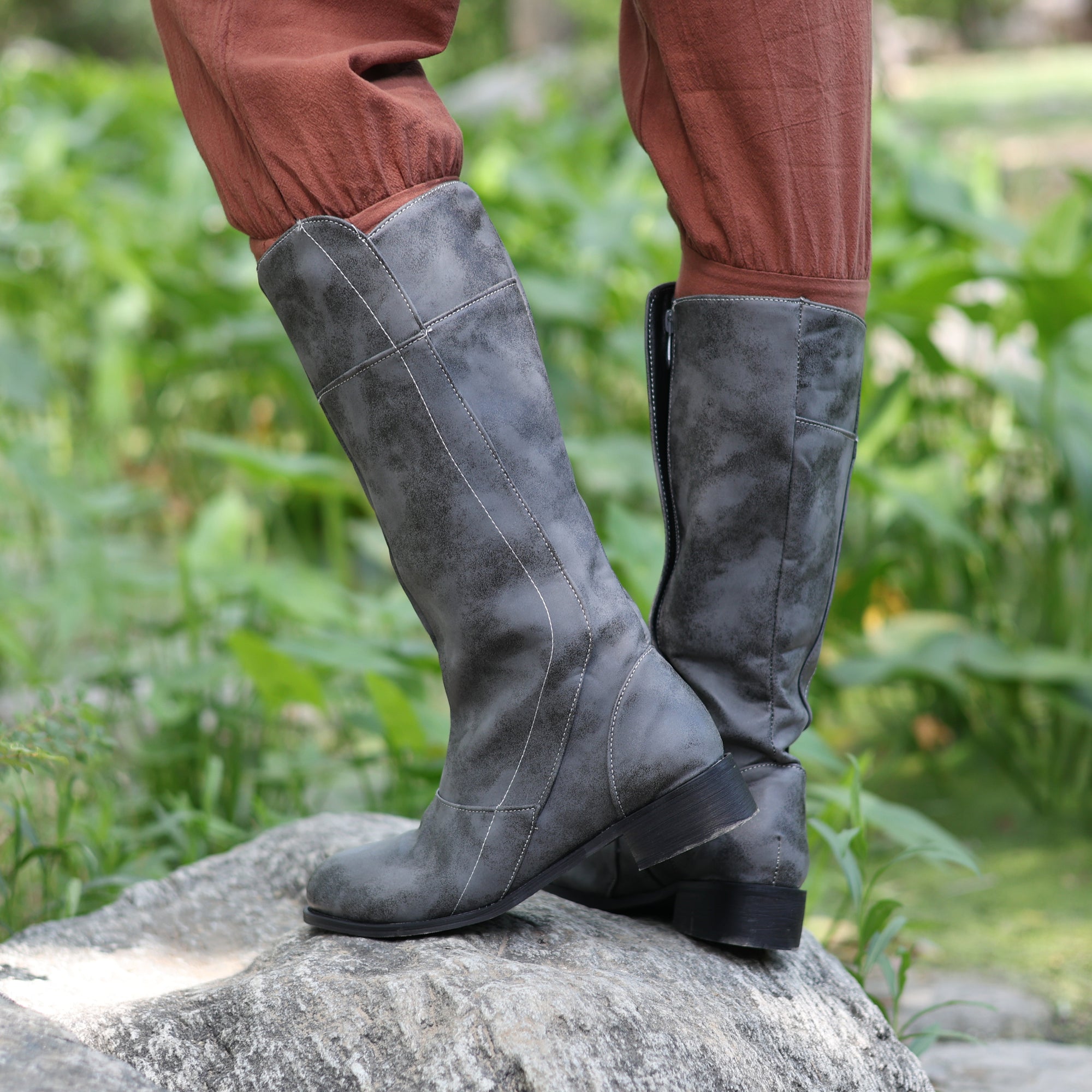 Dark Coffee LARP Boots - Medieval Knee High Costume Footwear