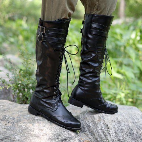 Black LARP Medieval Boots with Buckles and Laces