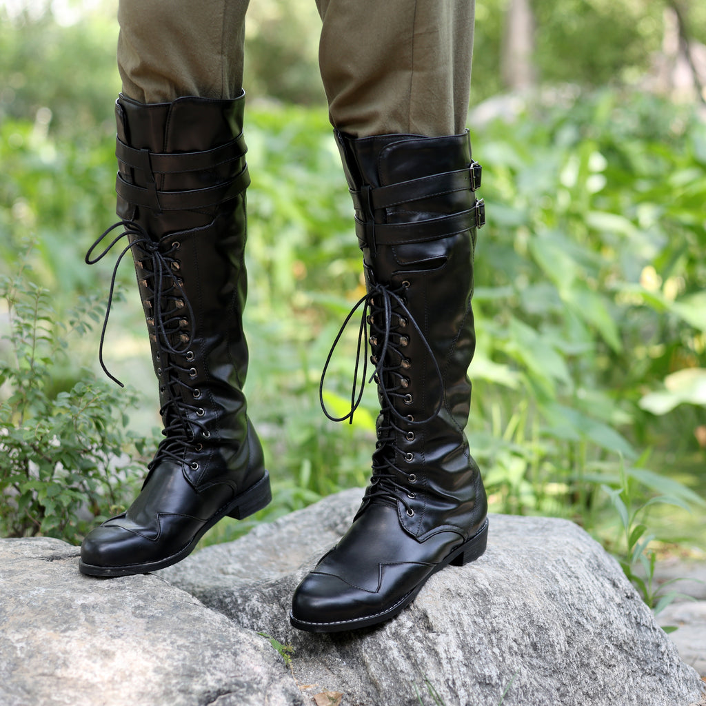 Black LARP Medieval Boots with Buckles and Laces