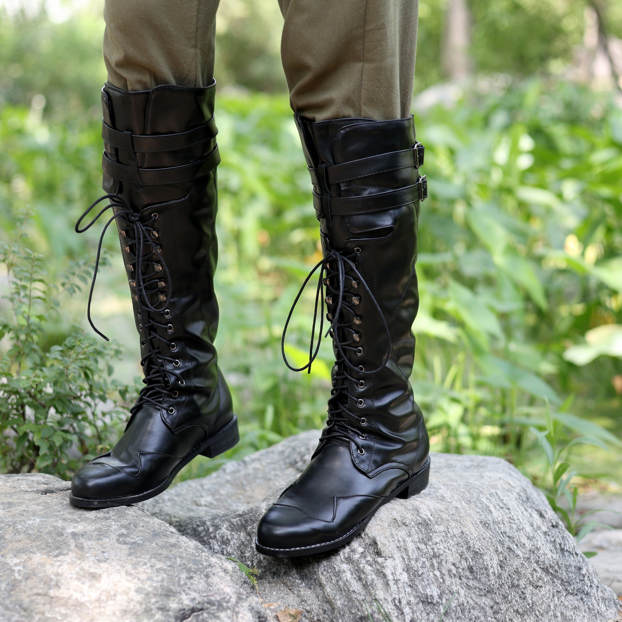 Black LARP Medieval Boots with Buckles and Laces