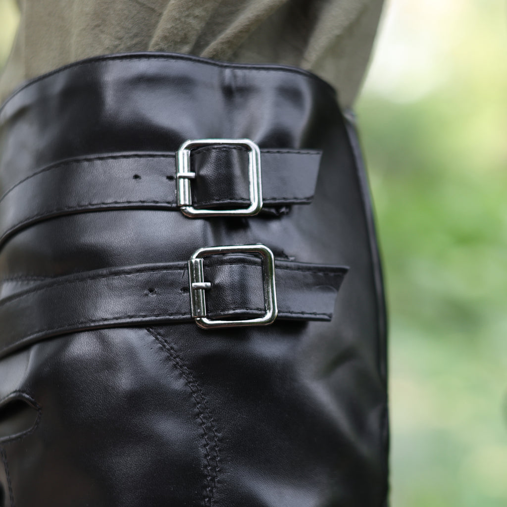 Black LARP Medieval Boots with Buckles and Laces