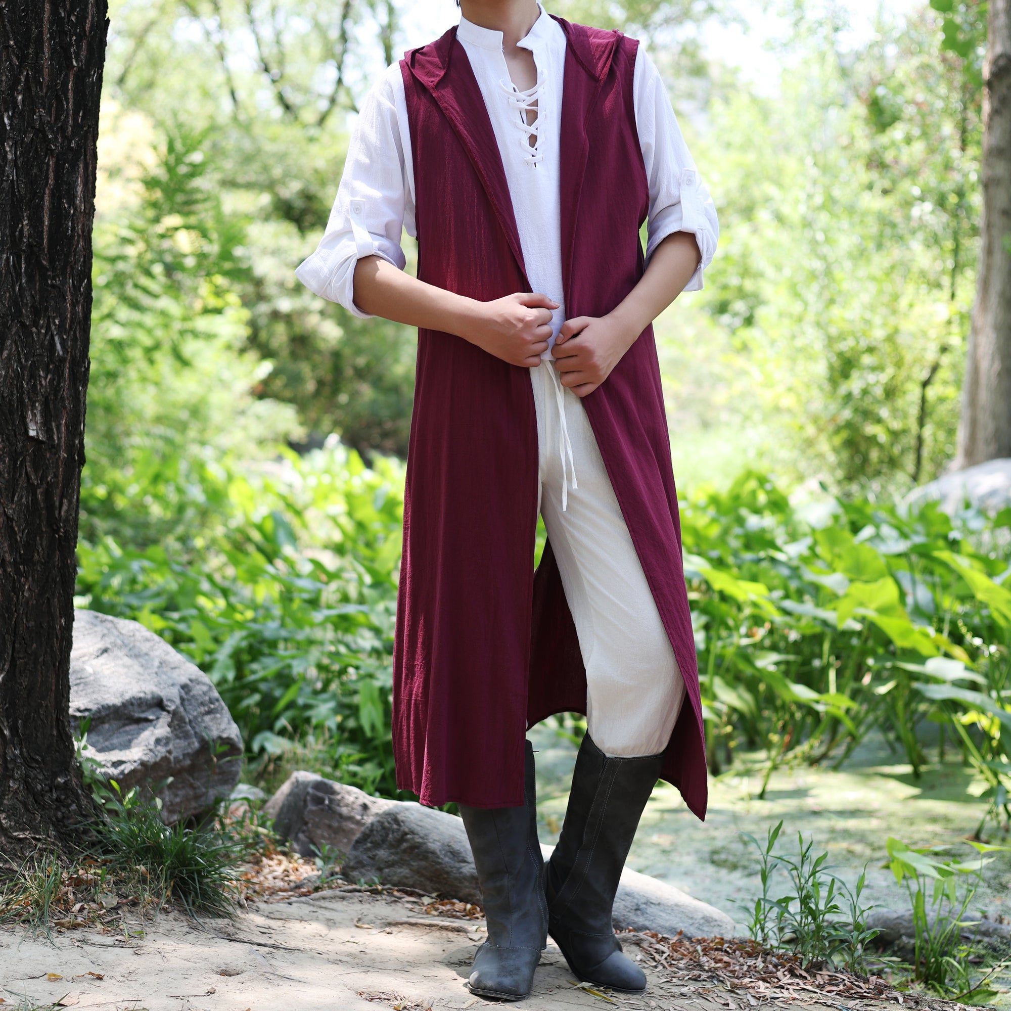 LARP Medieval Linen Cotton Surcoat with Hood