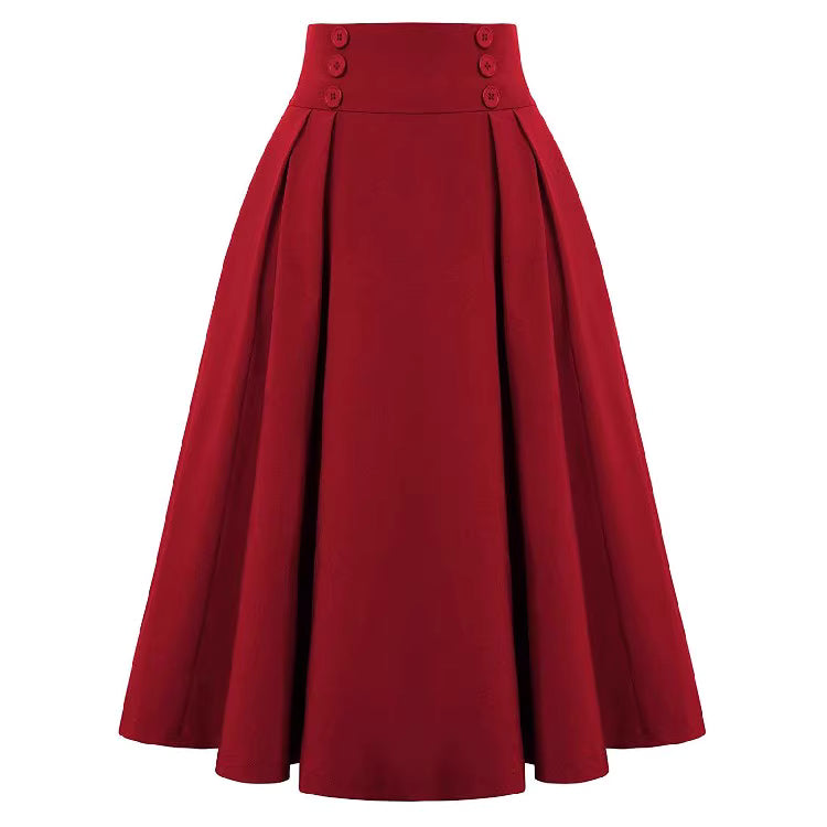 Vintage High-Waist Pleated Skirt