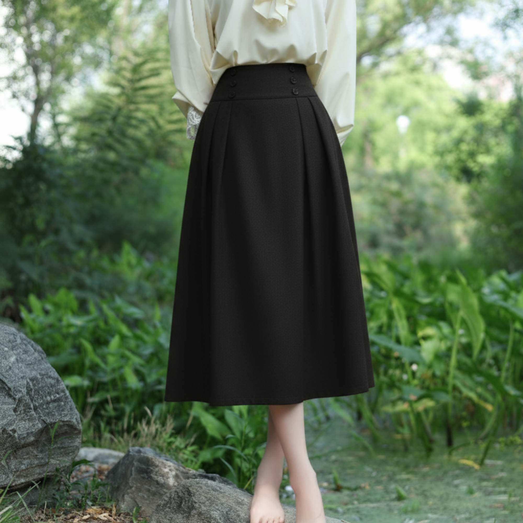 Vintage High-Waist Pleated Skirt