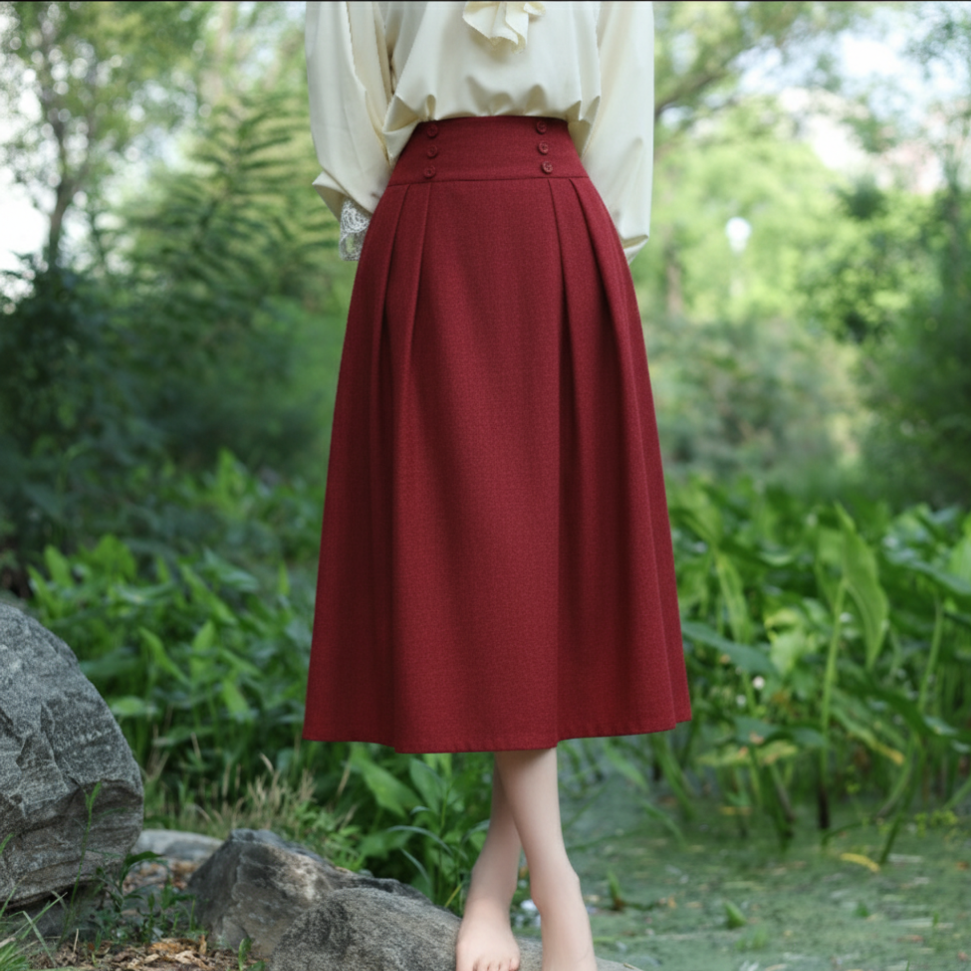 Vintage High-Waist Pleated Skirt