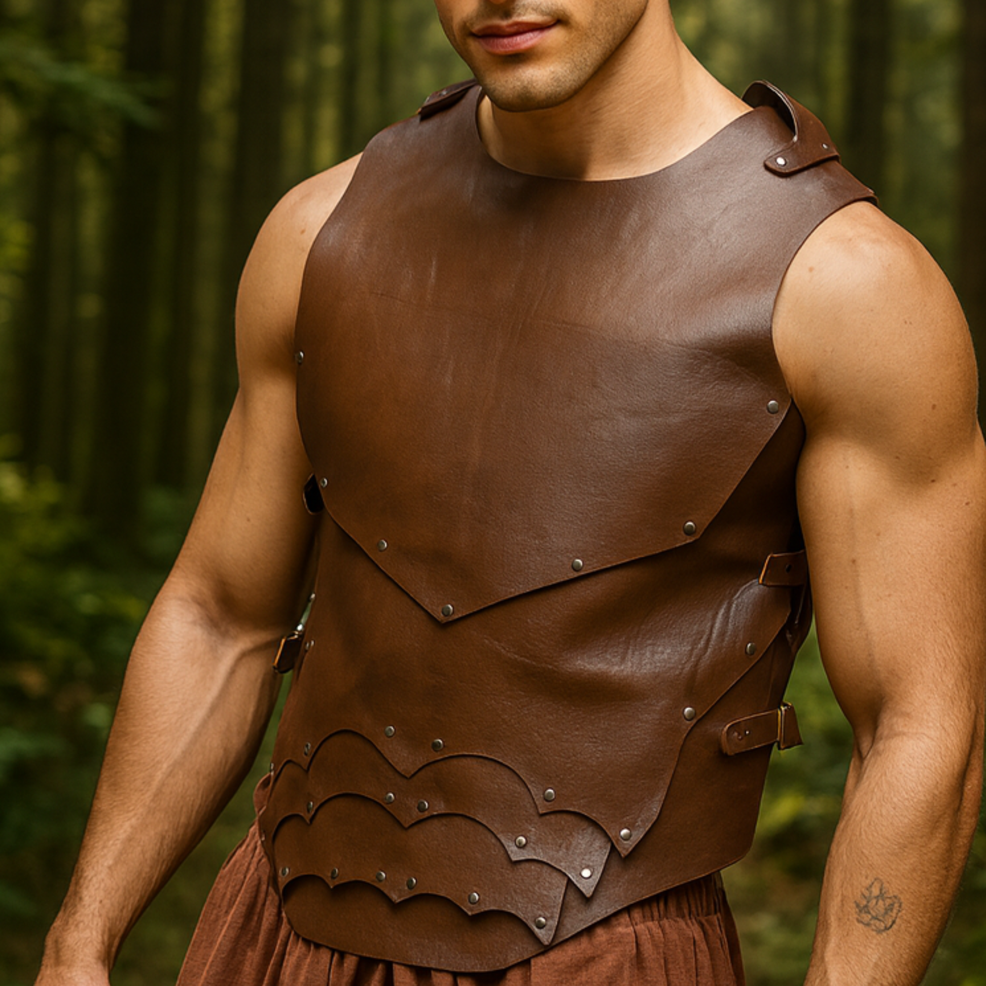 Brown Leather Chest Armor with Pauldrons